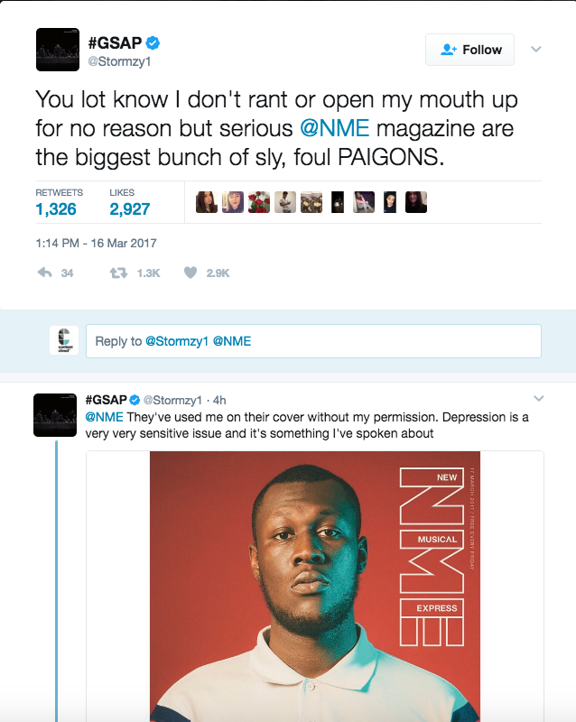 Stormzy took exception to the NME's use of his image without his permission